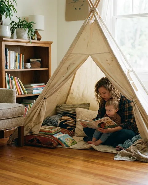 A reading corner with a play tent