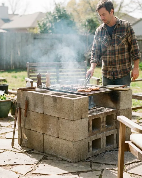 A concrete block grill station in your yard