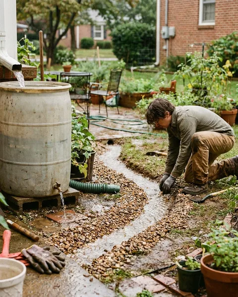 A rain barrel is easy; the overflow isn't