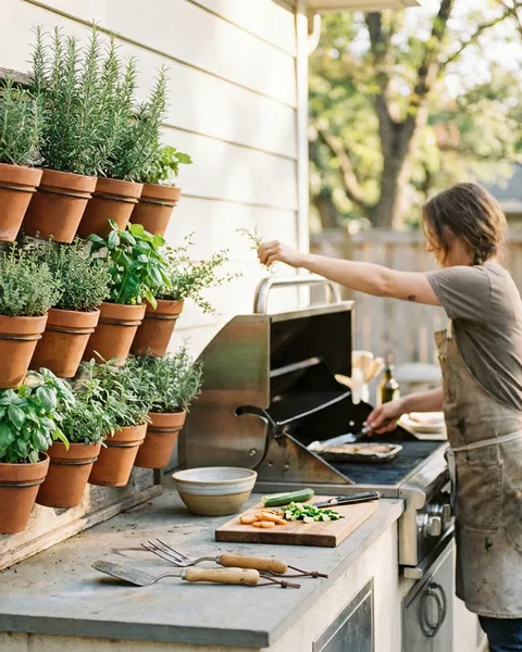 A herb wall three steps from the grill