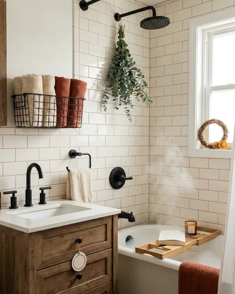 Warm bathroom with subway tile and steaming bathtub